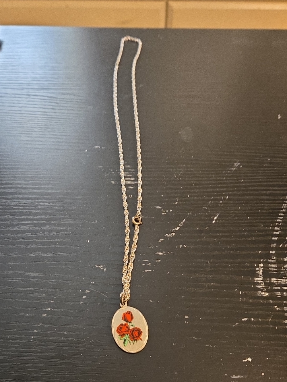 Silver Tone Necklace with Red Rose Pendant - Women Jewelry
